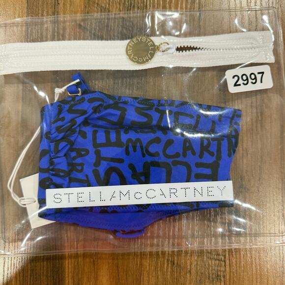 Stella McCartney Graffiti Logo Bandeau Bikini Top Punk Glam Blue Black Small - Picture 5 of 5